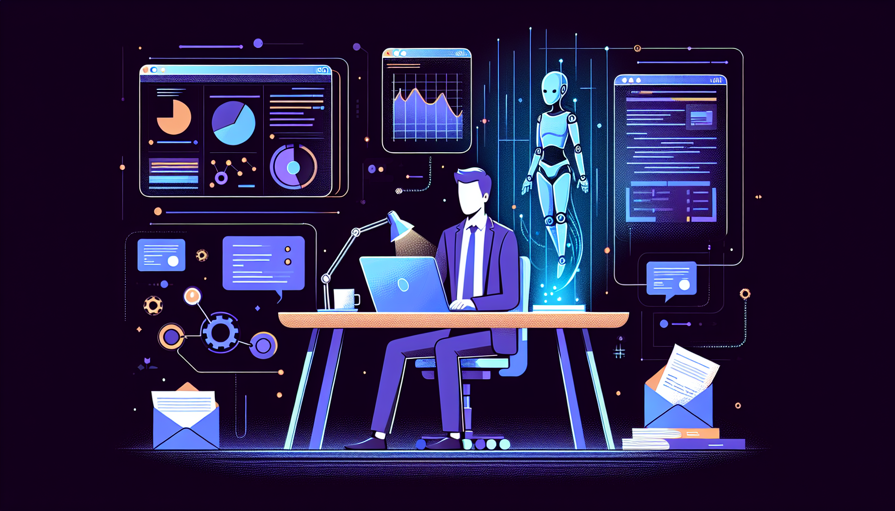 비개발자가 AI와 함께 공공입찰 분석 SaaS를 만드는 과정을 표현한 일러스트